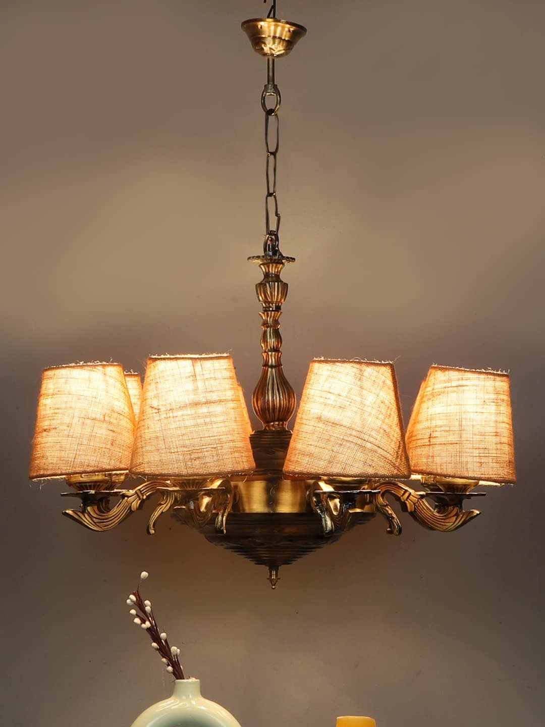 New Era 08 Light Chandelier with Khadi Lamp Shade(ENG38)