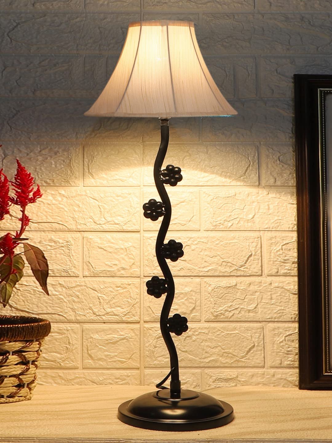 Off White Cotton Table lamp with Iron Small Flower Iron lamp (12x24.2) Inches -10