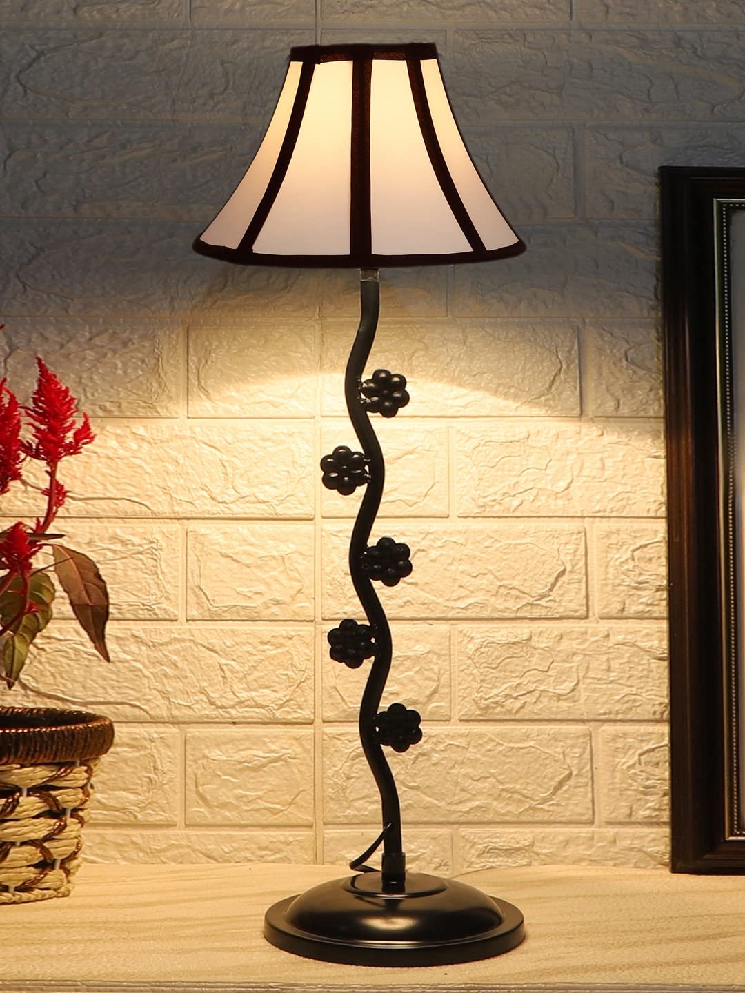 Multicolor Cotton Table lamp with Small Flower Iron Lamp (12x24.2) Inches -11