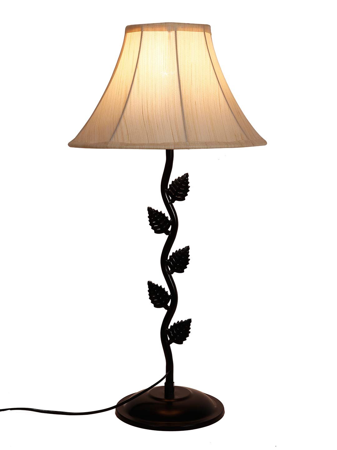 Off White Cotton Table lamp with Iron Leaf lamp (12x24.2) Inches -14