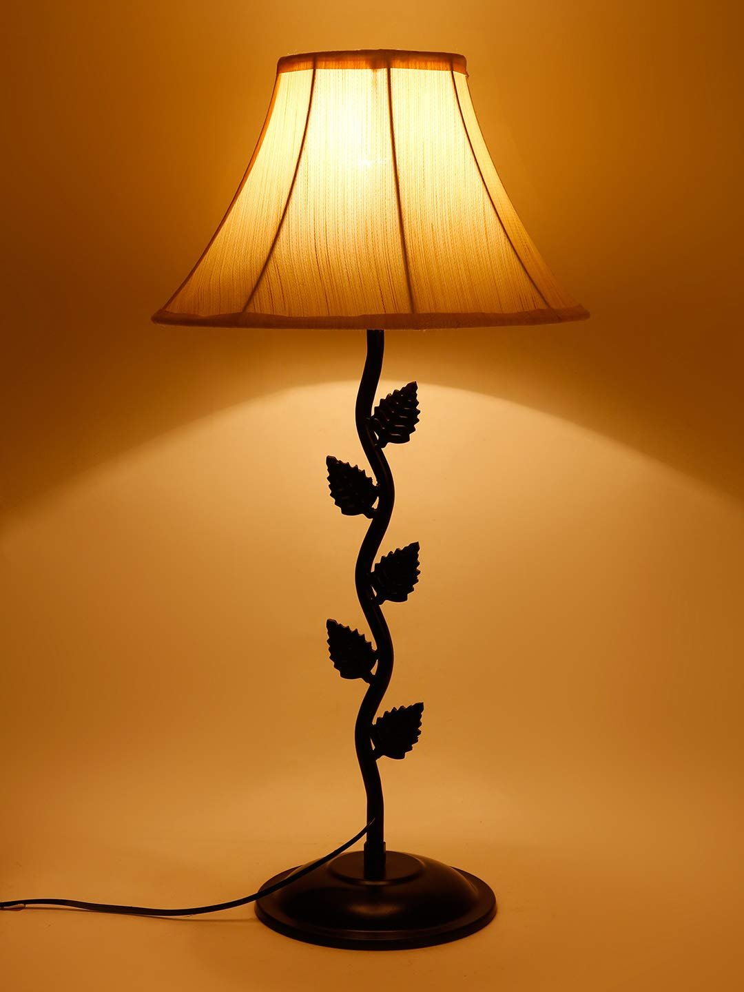 Off White Cotton Table lamp with Iron Leaf lamp (12x24.2) Inches -14