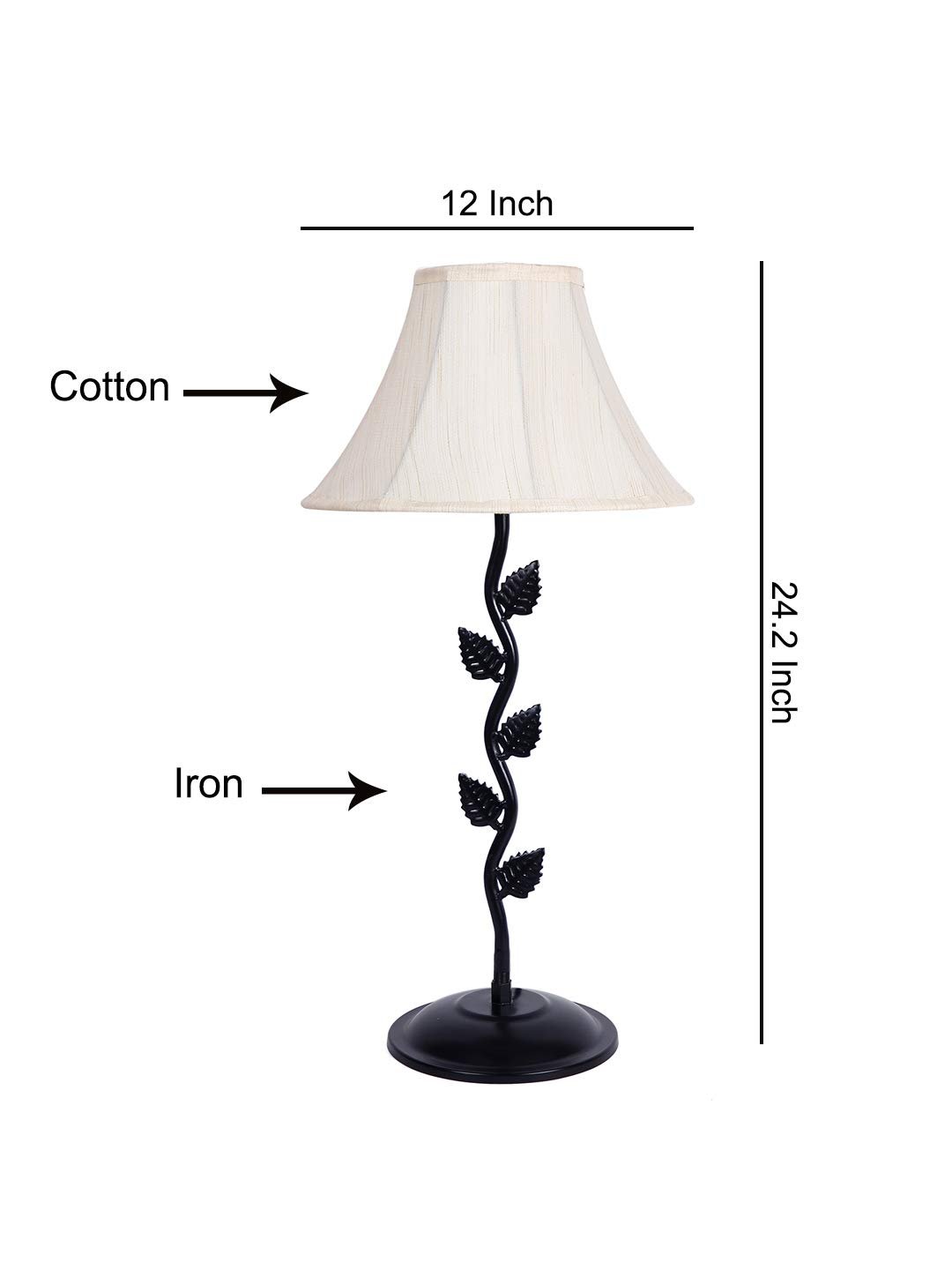 Off White Cotton Table lamp with Iron Leaf lamp (12x24.2) Inches -14
