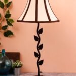 Multicolor Cotton Table lamp with Leaf Iron Lamp (12×24.2) Inches -15