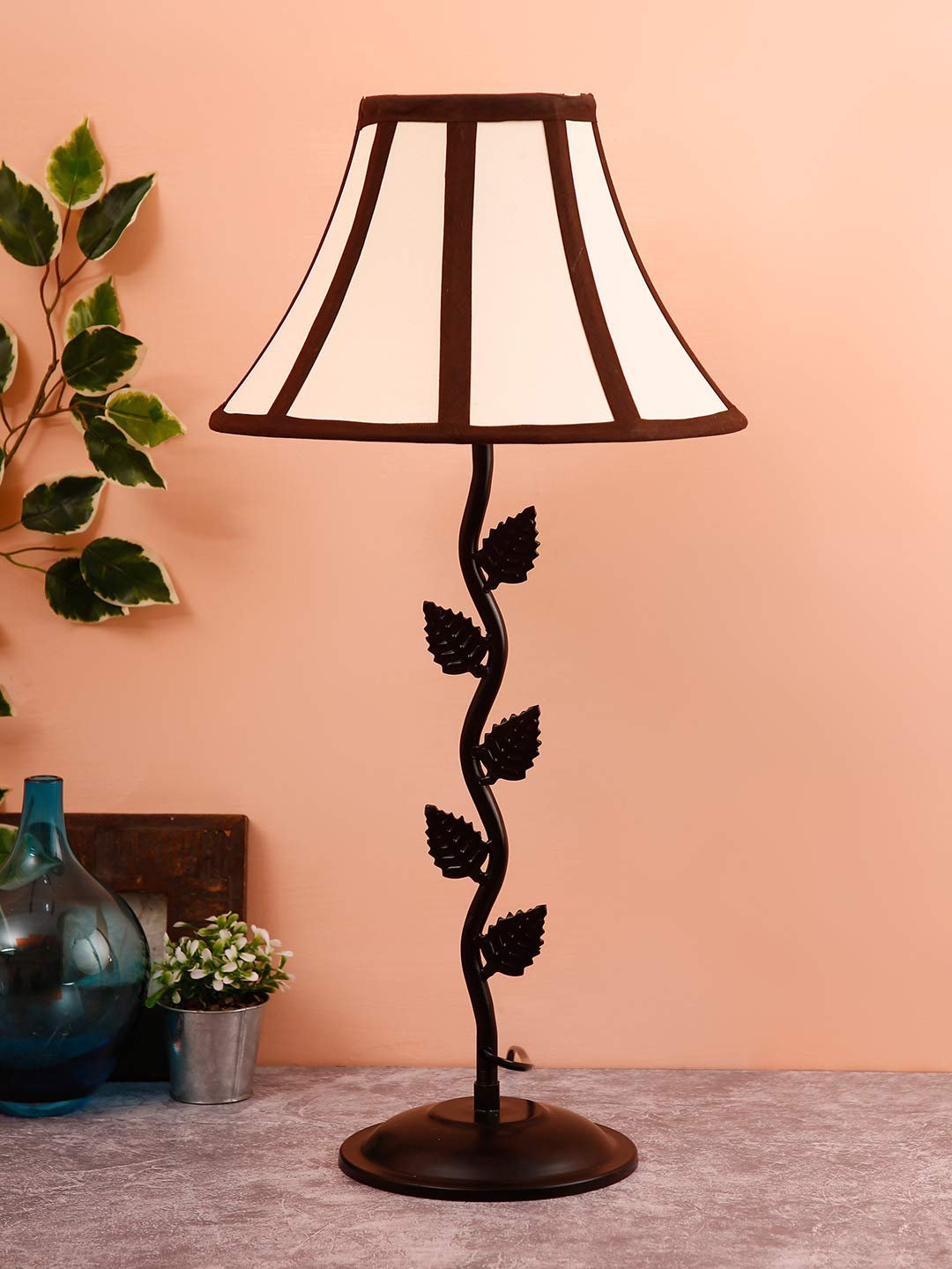 Multicolor Cotton Table lamp with Leaf Iron Lamp (12x24.2) Inches -15