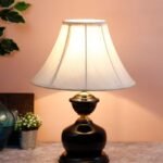 Off White Cotton Table lamp with Iron lamp (12×16.5) Inches -17