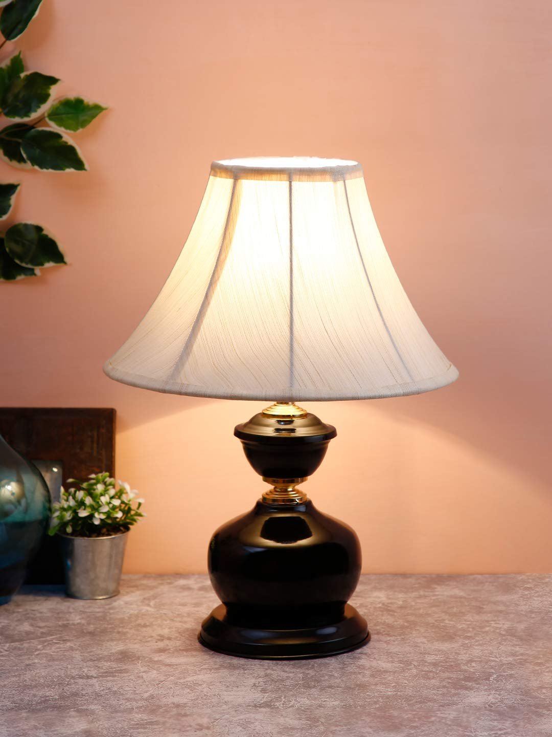 Off White Cotton Table lamp with Iron lamp (12x16.5) Inches -17