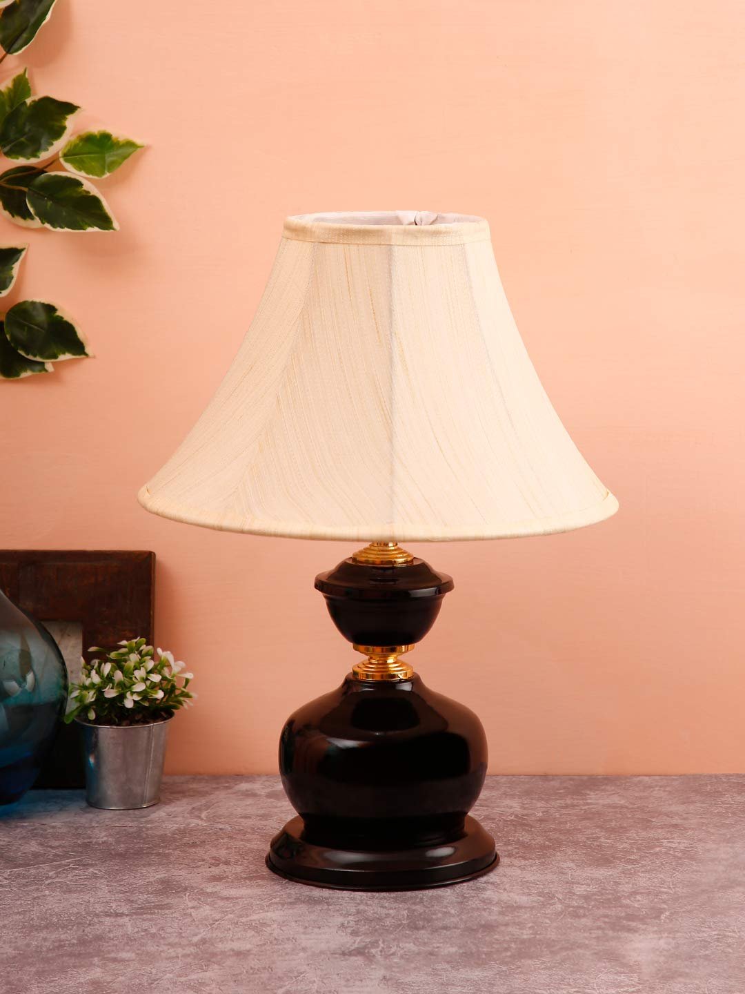Off White Cotton Table lamp with Iron lamp (12x16.5) Inches -17