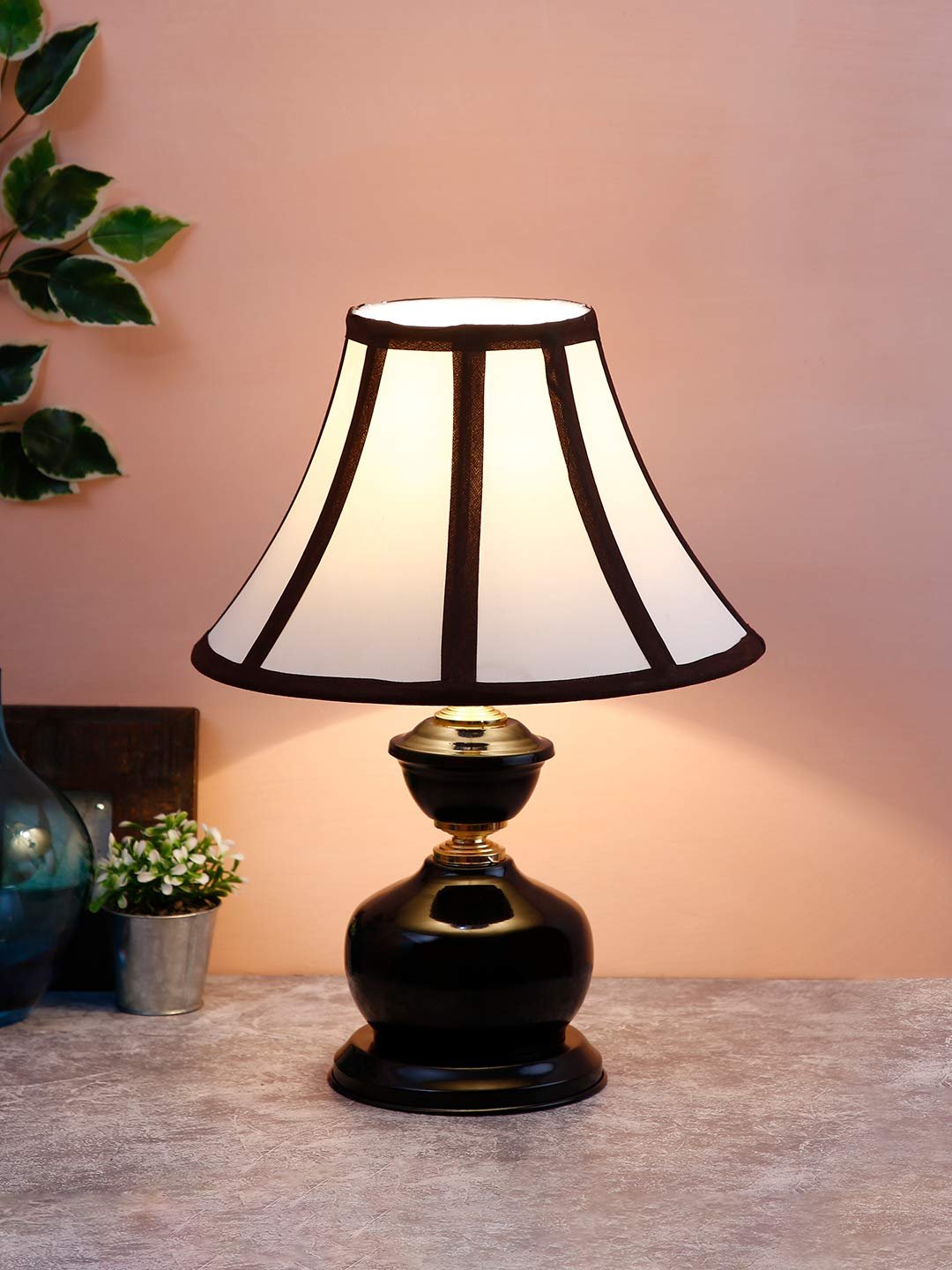 Multicolor Cotton Table lamp with Iron Lamp (12x16.5) Inches -18