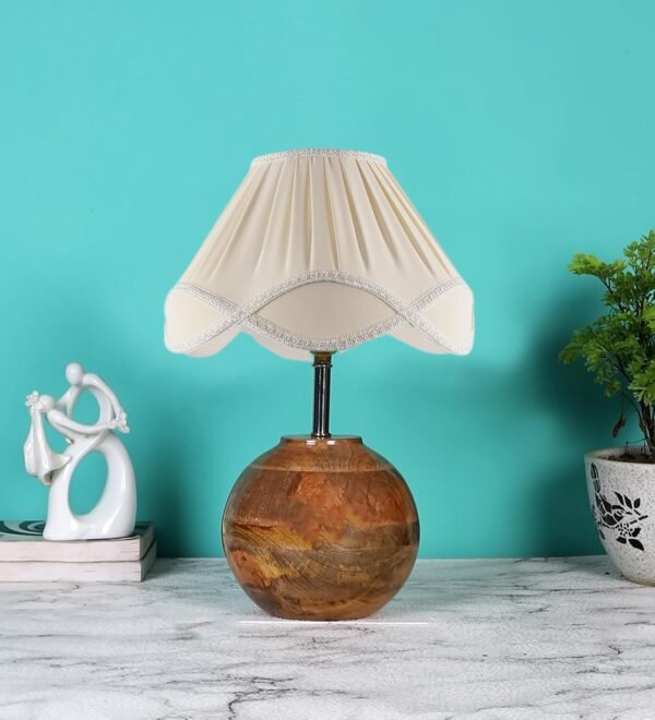 Vintage Off-White Shade with Round Wood matki Natural (12×15) inches -22