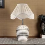 Vintage Off-White Shade with Round Wood White Brushed (12×16) inches -24