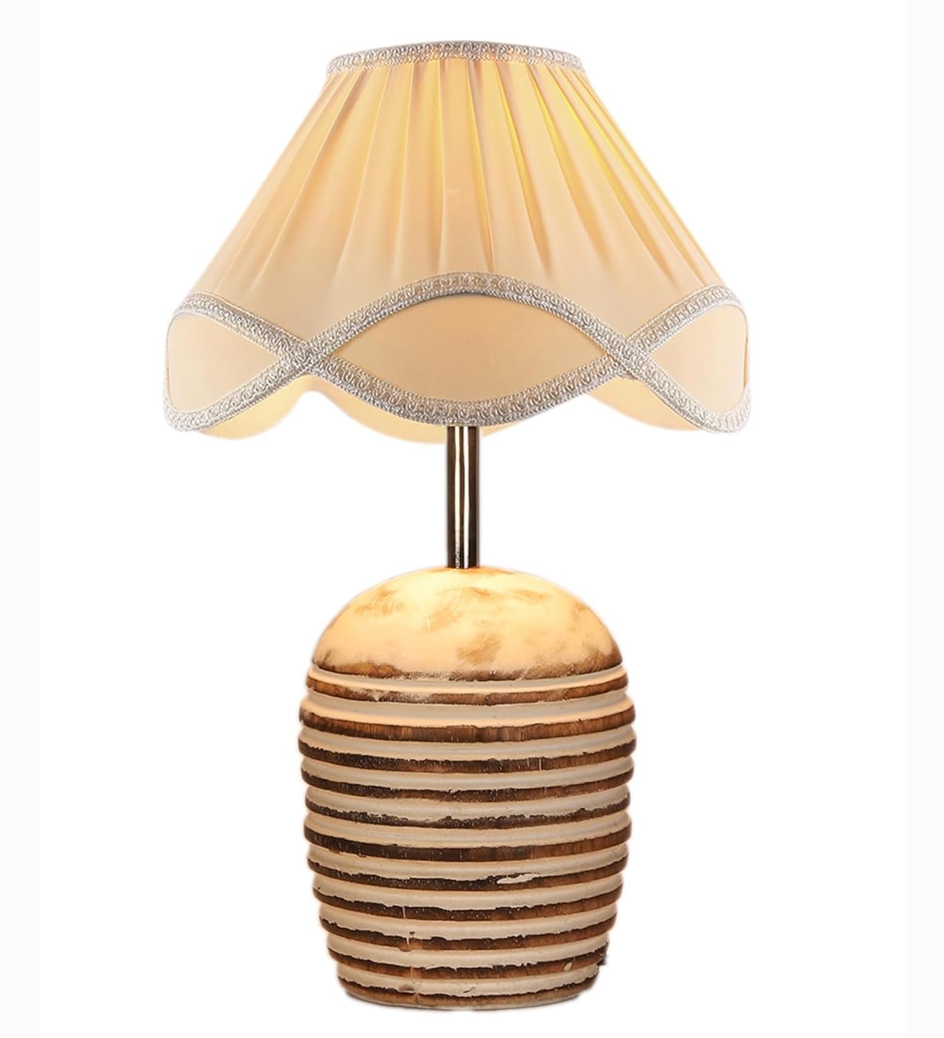 Vintage Off-White Shade with Round Wood White Brushed (12x16) inches -24