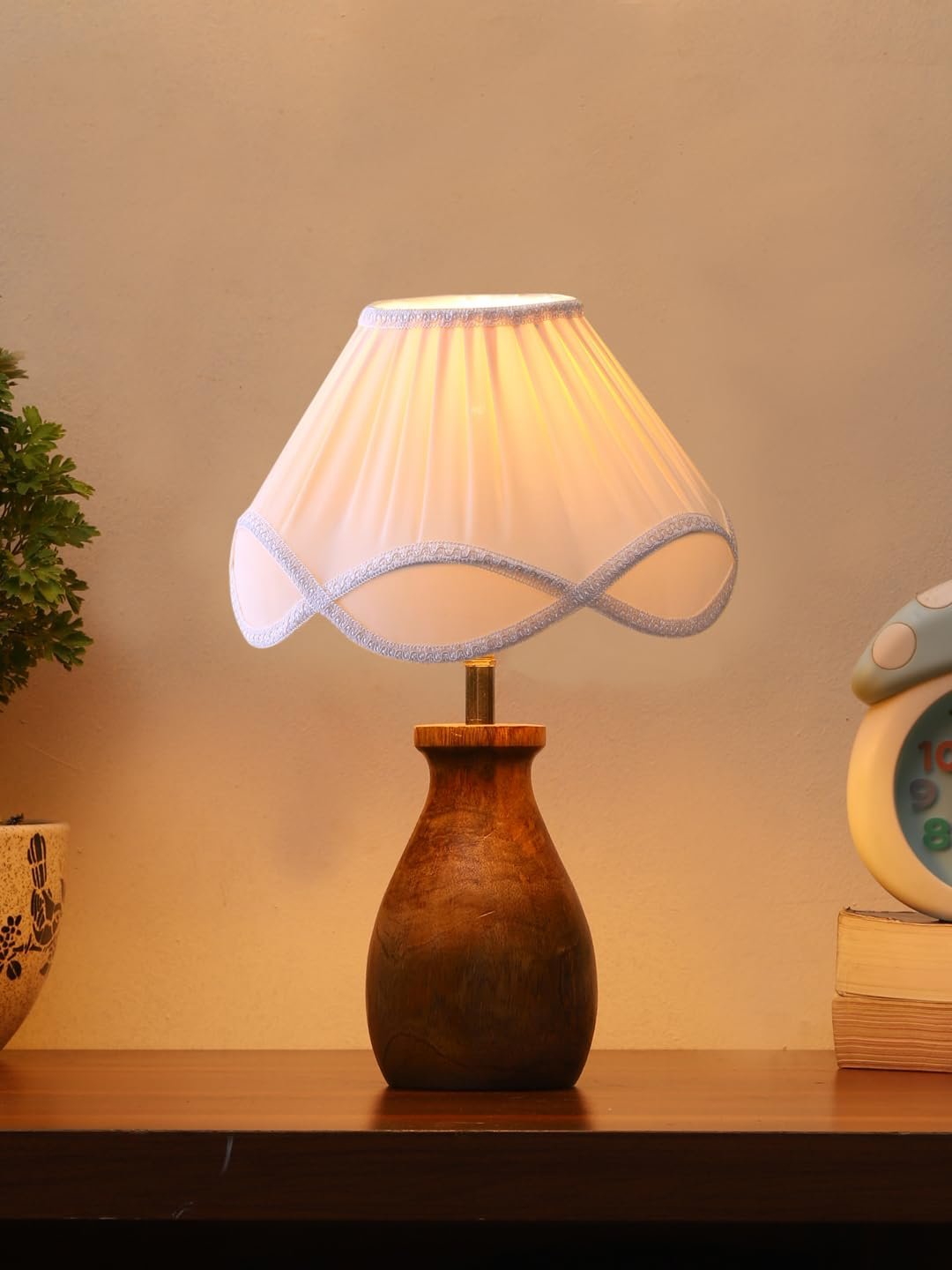 Vintage Off-White Shade with Round Wood Base (12x16) inches -26