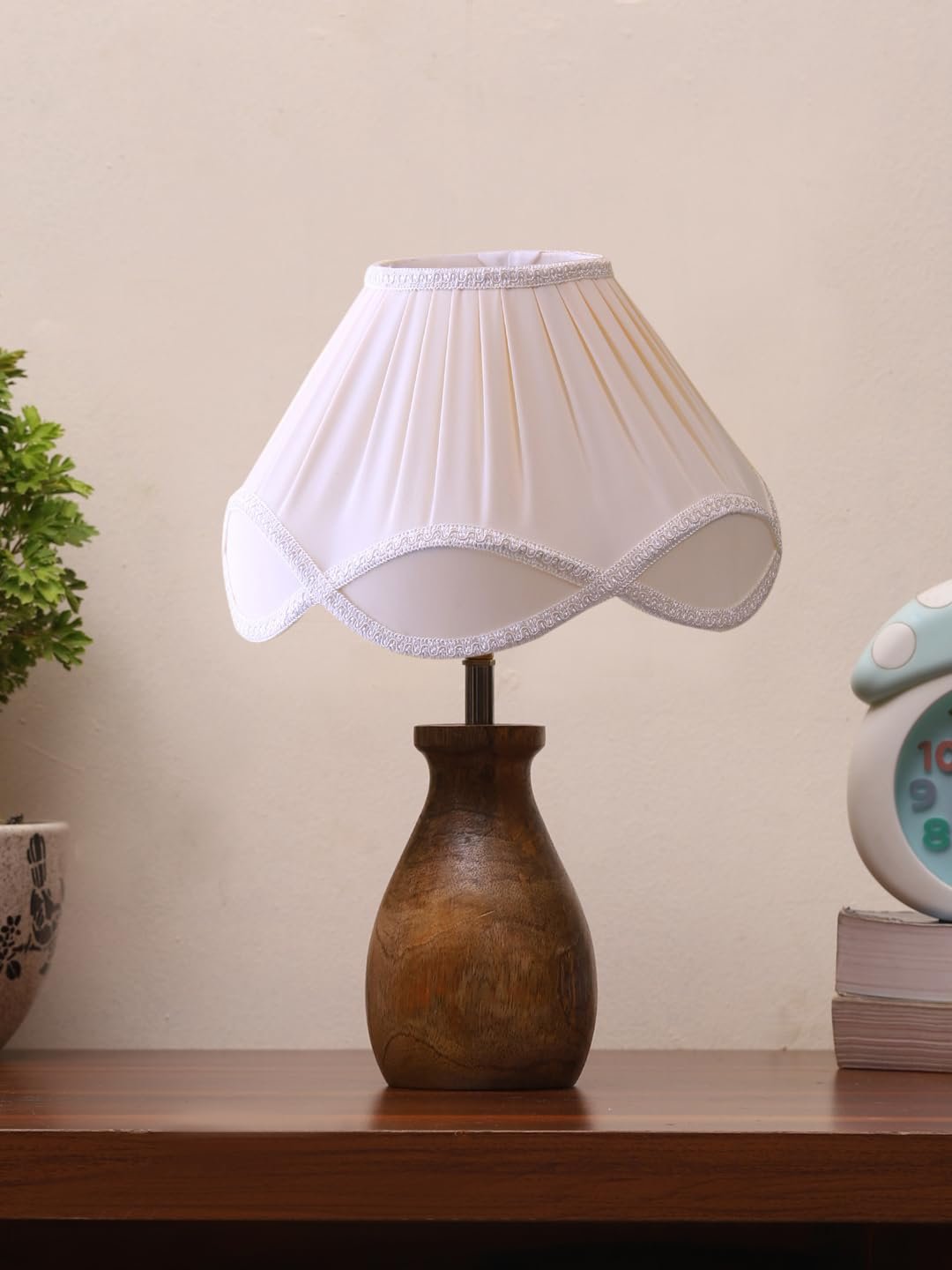 Vintage Off-White Shade with Round Wood Base (12x16) inches -26