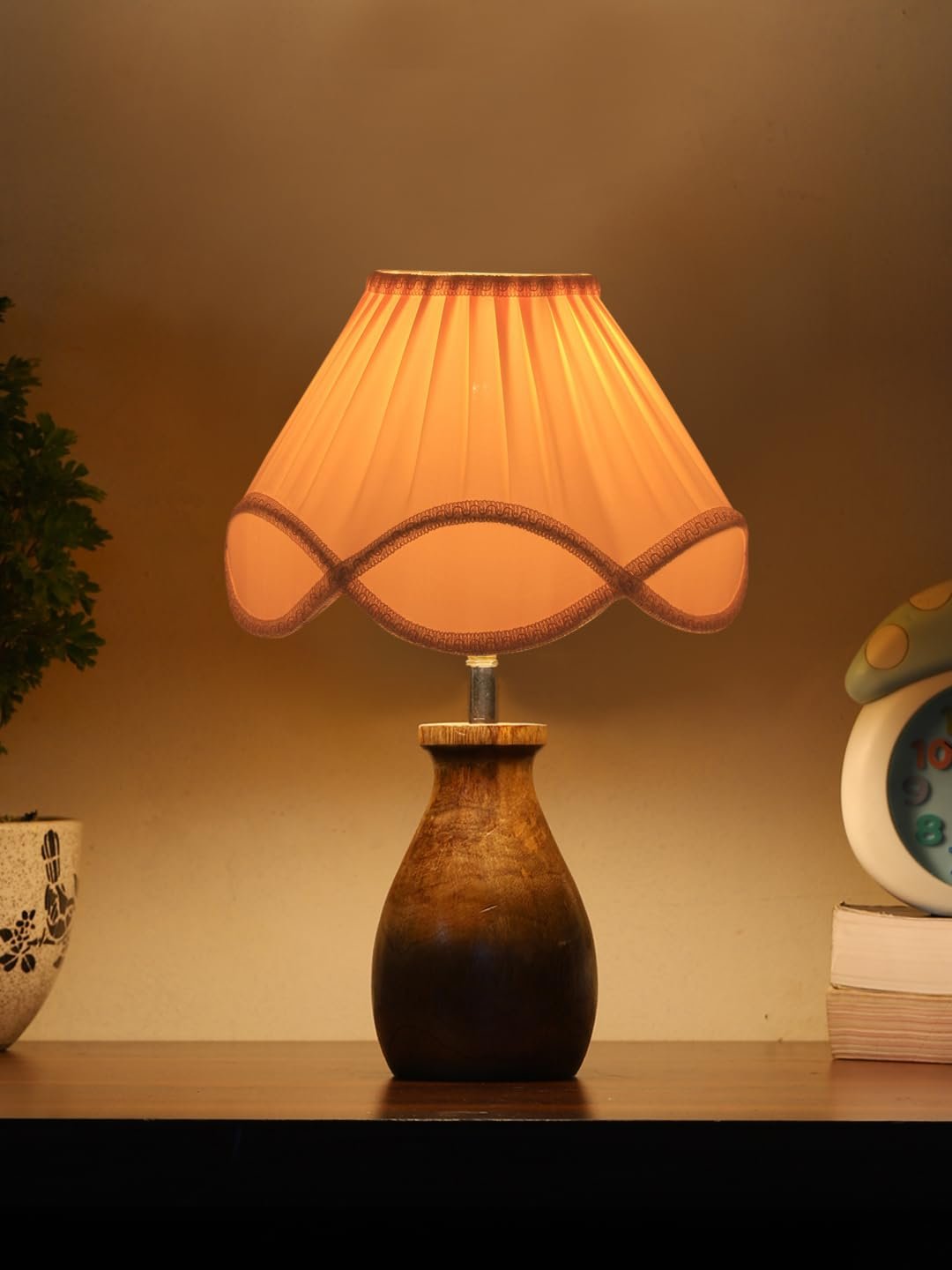 Vintage Off-White Shade with Round Wood Base (12x16) inches -26