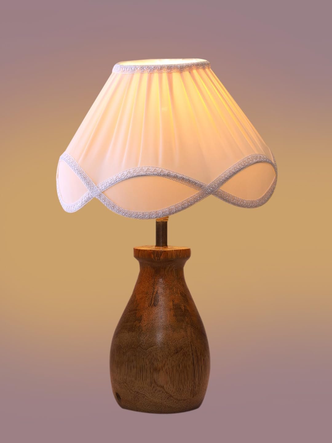 Vintage Off-White Shade with Round Wood Base (12x16) inches -26