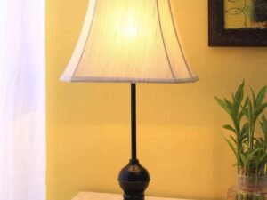 Taj Cotton Off-White Shade with Iron Table Lamp -(12x8x20.5) inches -28