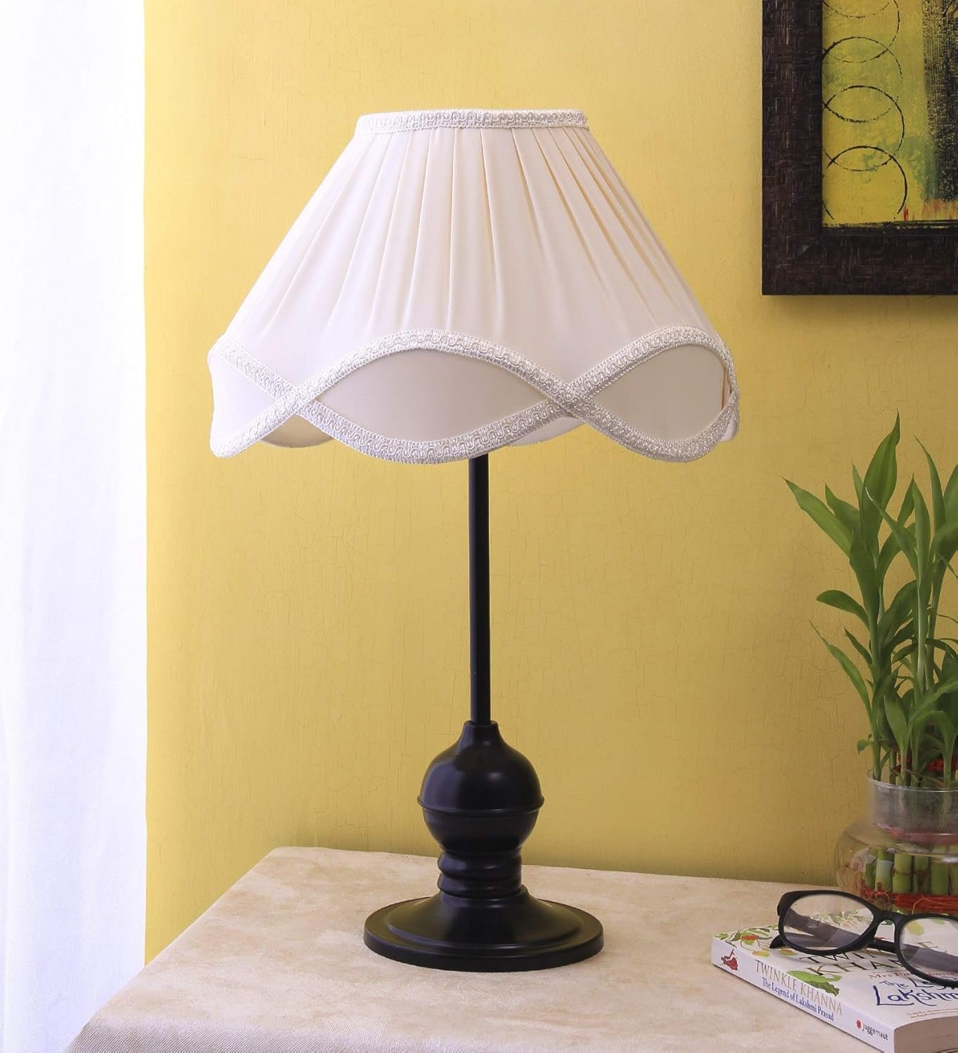 Vinatge Off-White Cotton Iron Table lamp (12x19) Inches -29
