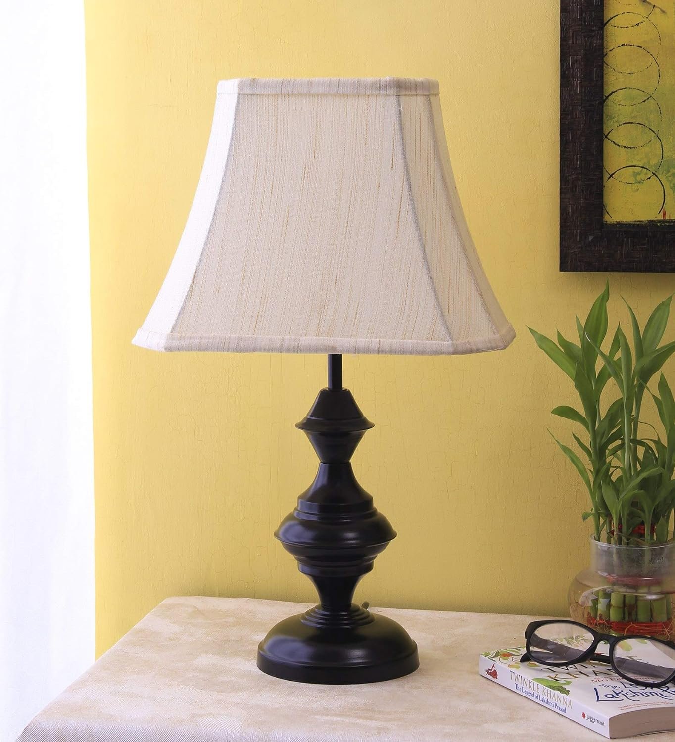 Taj Cotton Off-White Shade with Iron Table Lamp -(12x8x18.7) inches -31