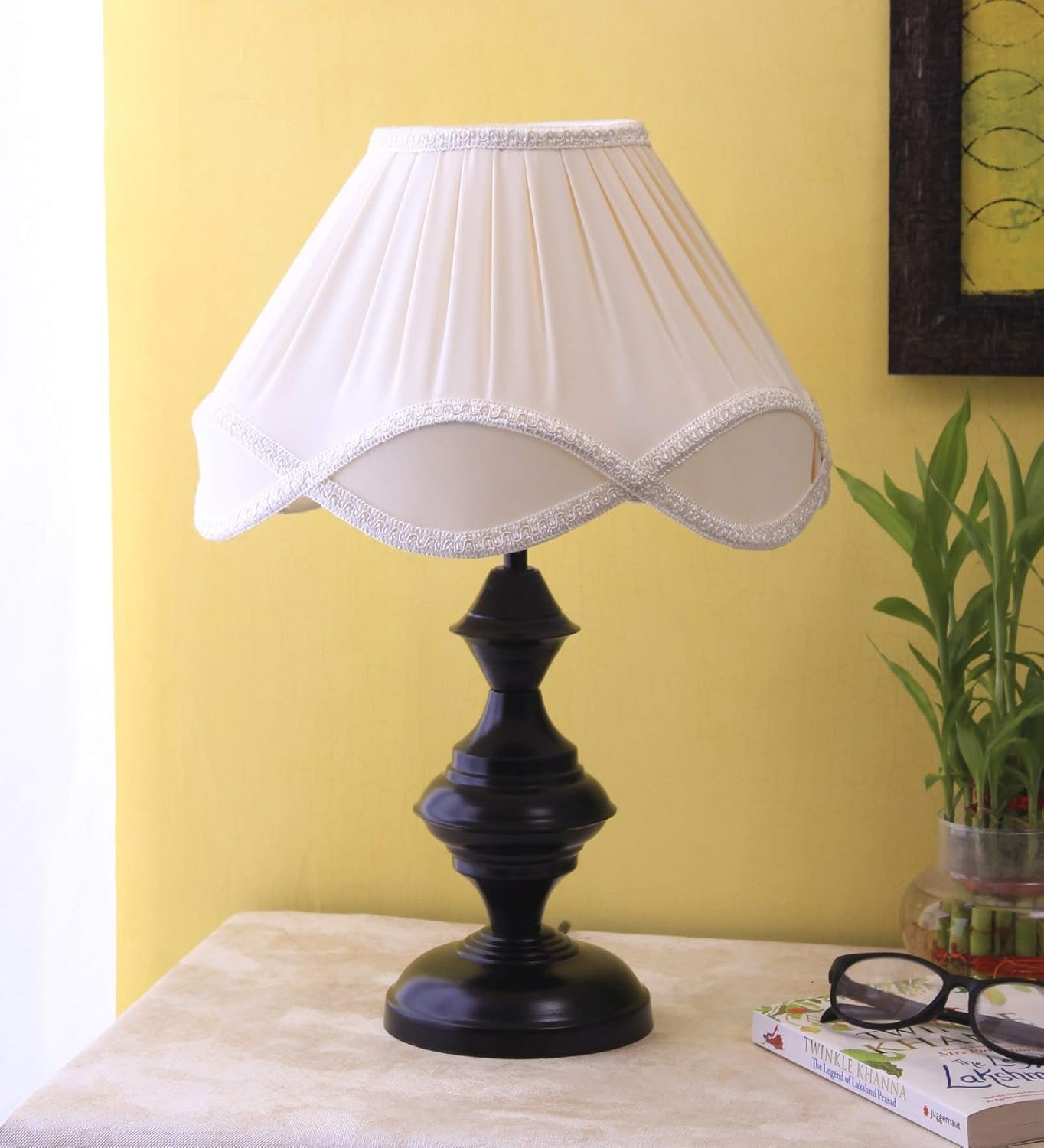 Vinatge Off-White Cotton Iron Table lamp (12x17.7) Inches -32