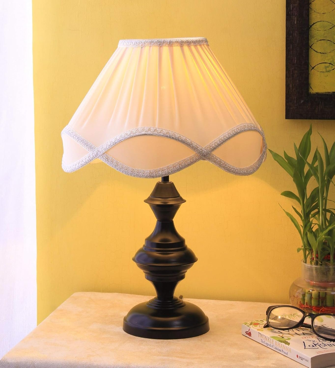 Vinatge Off-White Cotton Iron Table lamp (12x17.7) Inches -32