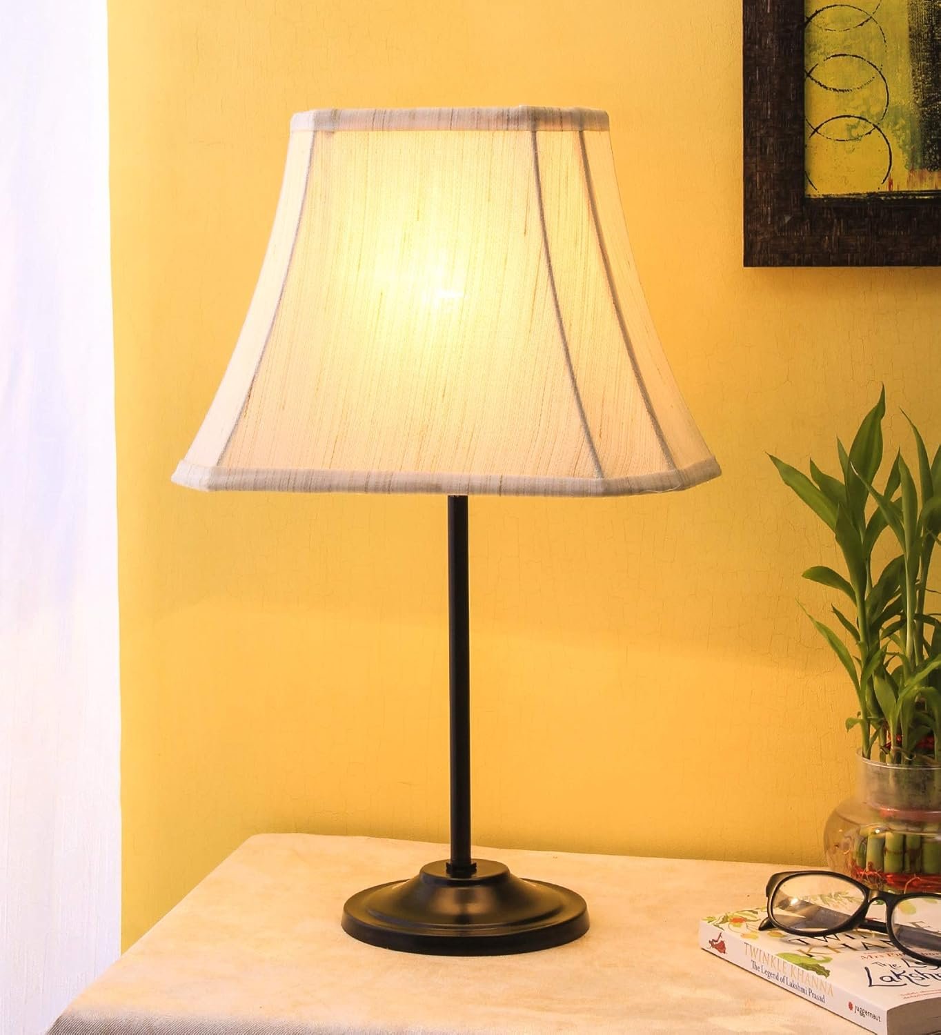 Taj Cotton Off-White Shade with Iron Table Lamp -(12x8x18.7) inches -34