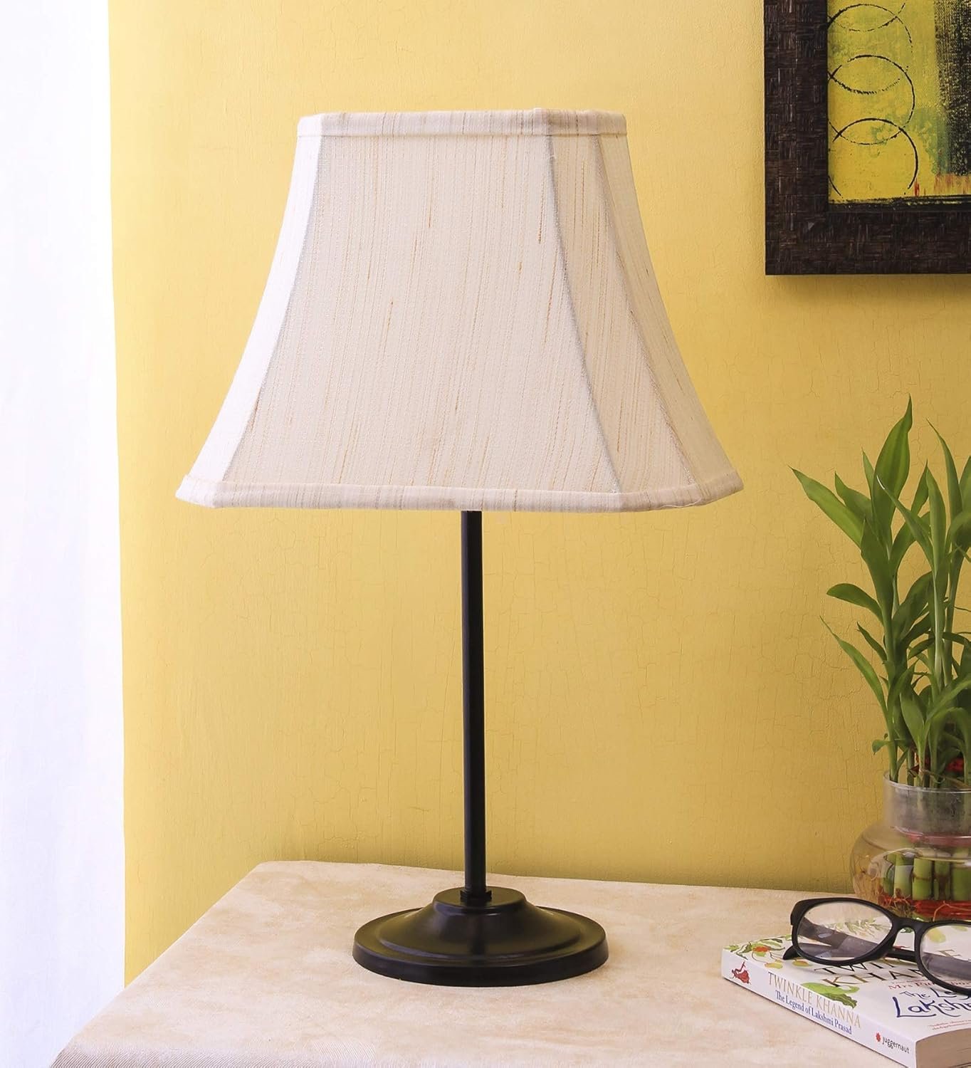 Taj Cotton Off-White Shade with Iron Table Lamp -(12x8x18.7) inches -34