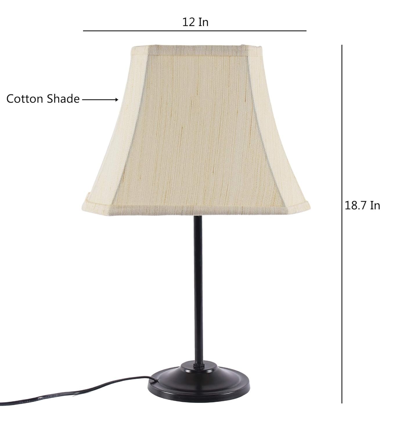 Taj Cotton Off-White Shade with Iron Table Lamp -(12x8x18.7) inches -34