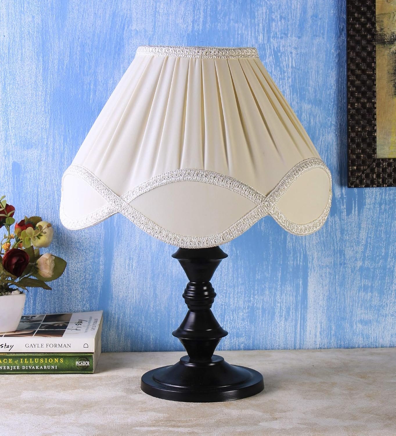 Off-White Vintage Cotton Table lamp with Iron Black Base (12x15.7 inches)-40