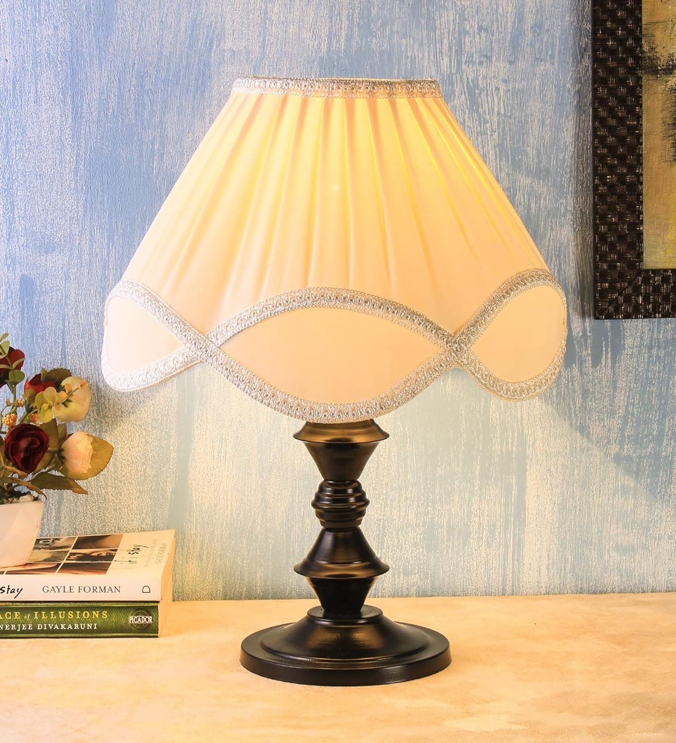 Off-White Vintage Cotton Table lamp with Iron Black Base (12x15.7 inches)-40
