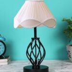 Off-White Vintage Cotton Table lamp with Iron & Wood Black Base (12×17 inches)-44