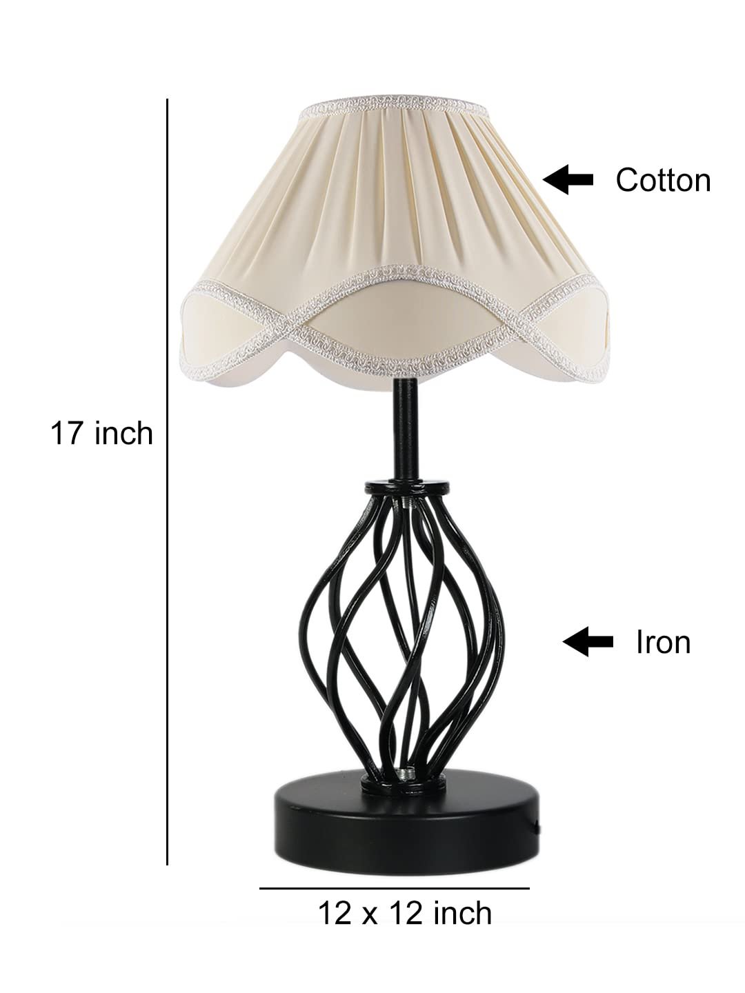 Off-White Vintage Cotton Table lamp with Iron & Wood Black Base (12x17 inches)-44