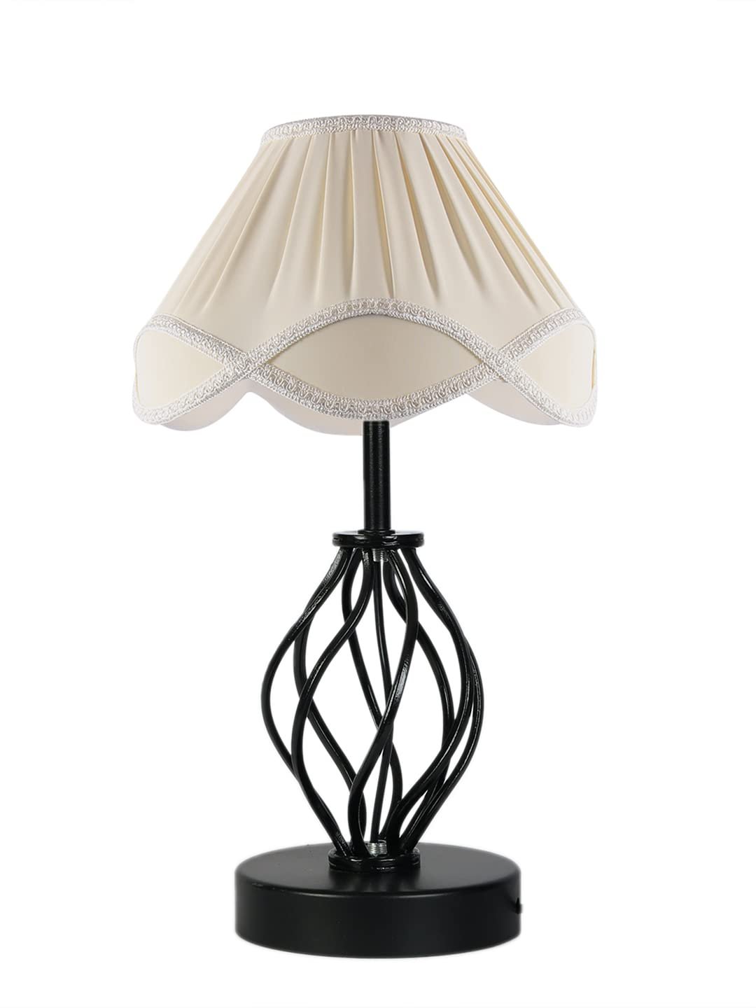 Off-White Vintage Cotton Table lamp with Iron & Wood Black Base (12x17 inches)-44