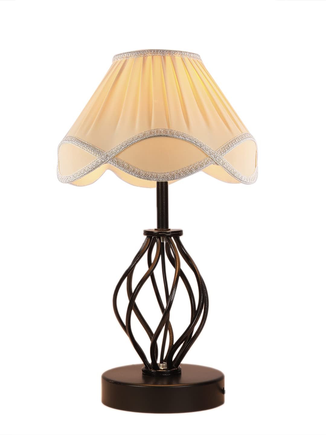 Off-White Vintage Cotton Table lamp with Iron & Wood Black Base (12x17 inches)-44