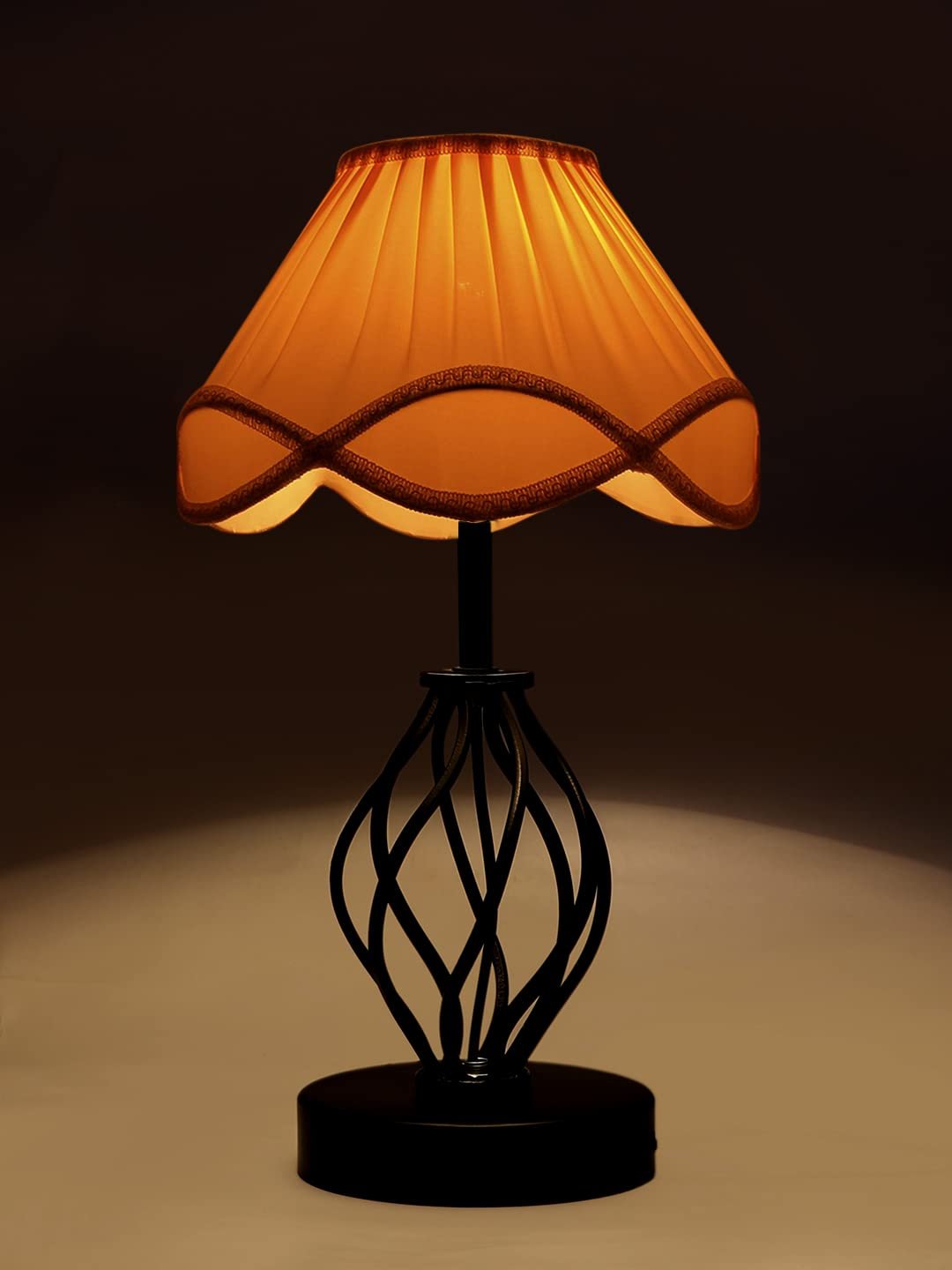 Off-White Vintage Cotton Table lamp with Iron & Wood Black Base (12x17 inches)-44