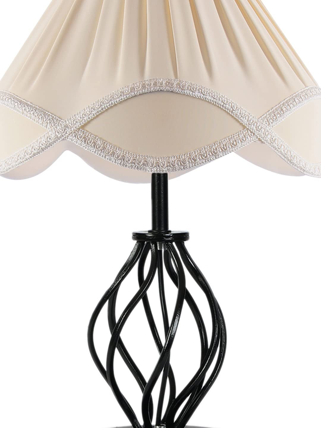Off-White Vintage Cotton Table lamp with Iron & Wood Black Base (12x17 inches)-44