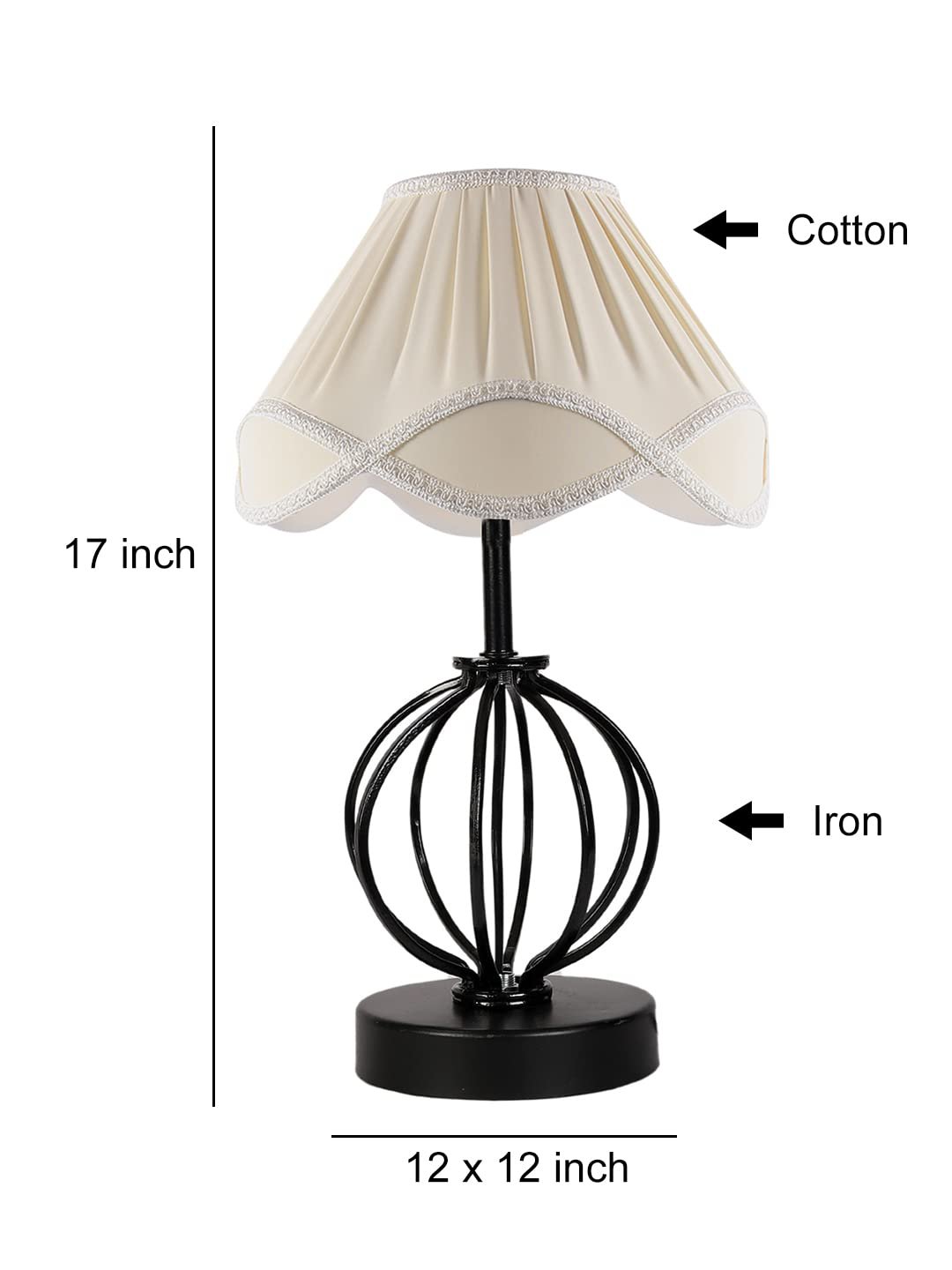 Off-White Vintage Cotton Table lamp with Iron & Wood Black Base (12x17 inches)-46