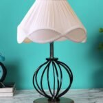Off-White Vintage Cotton Table lamp with Iron & Wood Natural Base (12×17 inches)-48