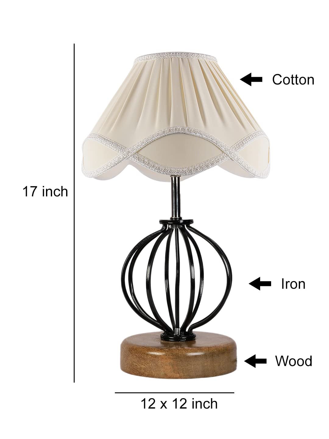 Off-White Vintage Cotton Table lamp with Iron & Wood Natural Base (12x17 inches)-48