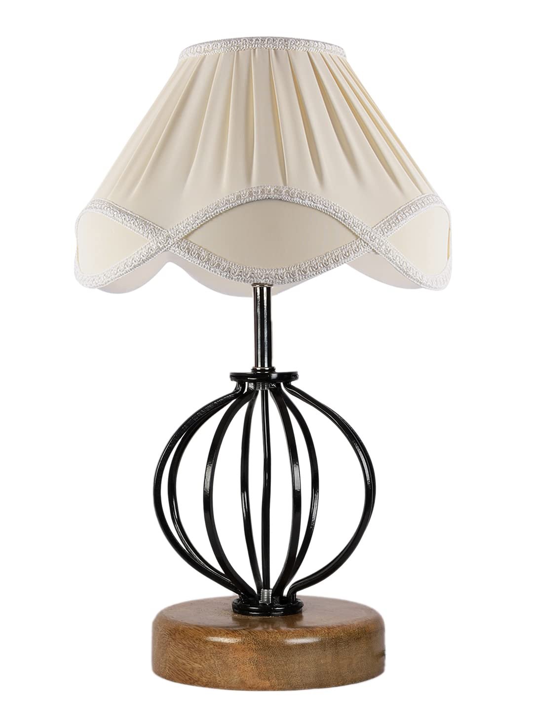Off-White Vintage Cotton Table lamp with Iron & Wood Natural Base (12x17 inches)-48