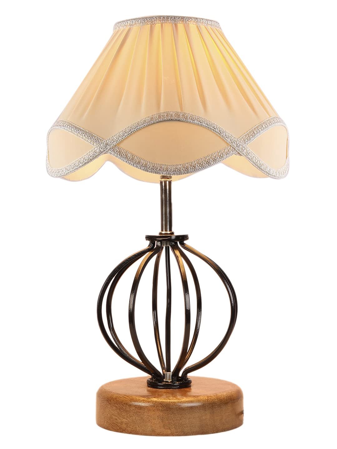 Off-White Vintage Cotton Table lamp with Iron & Wood Natural Base (12x17 inches)-48