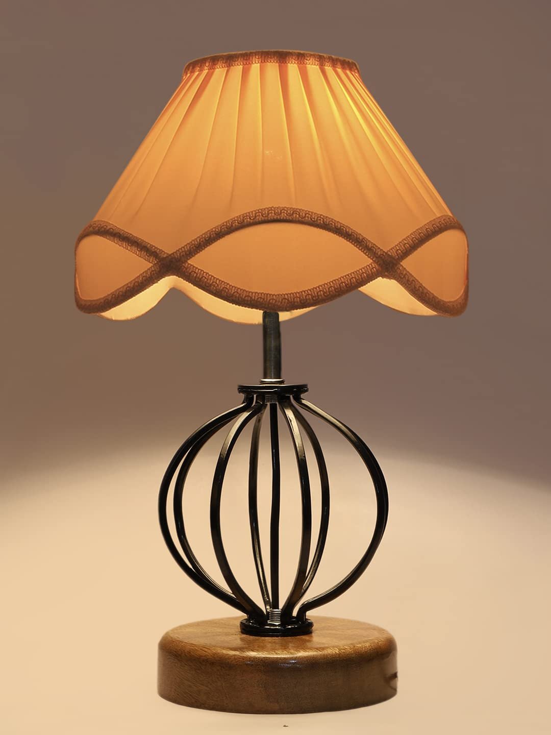 Off-White Vintage Cotton Table lamp with Iron & Wood Natural Base (12x17 inches)-48