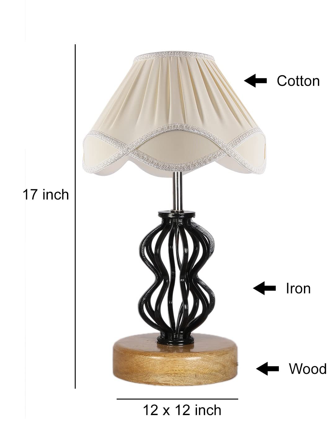 Off-White Vintage Cotton Table lamp with Iron & Wood Natural Base (12x17 inches)-50