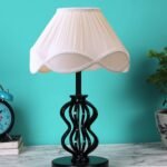 Off-White Vintage Cotton Table lamp with Iron & Wood Black Base (12×17 inches)-52