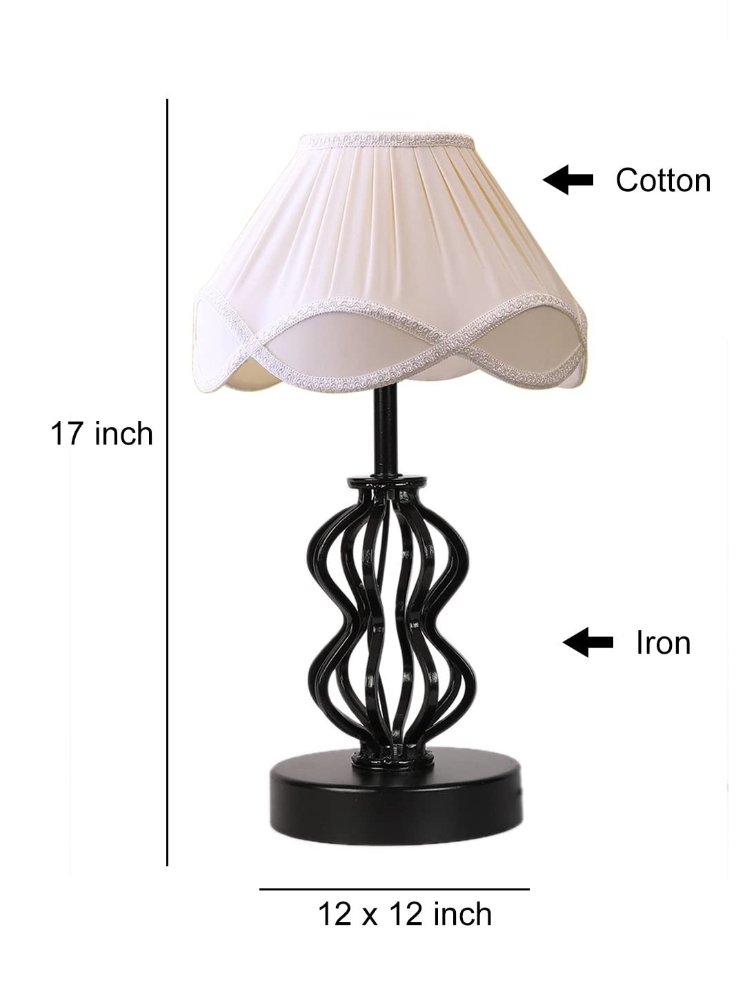 Off-White Vintage Cotton Table lamp with Iron & Wood Black Base (12x17 inches)-52