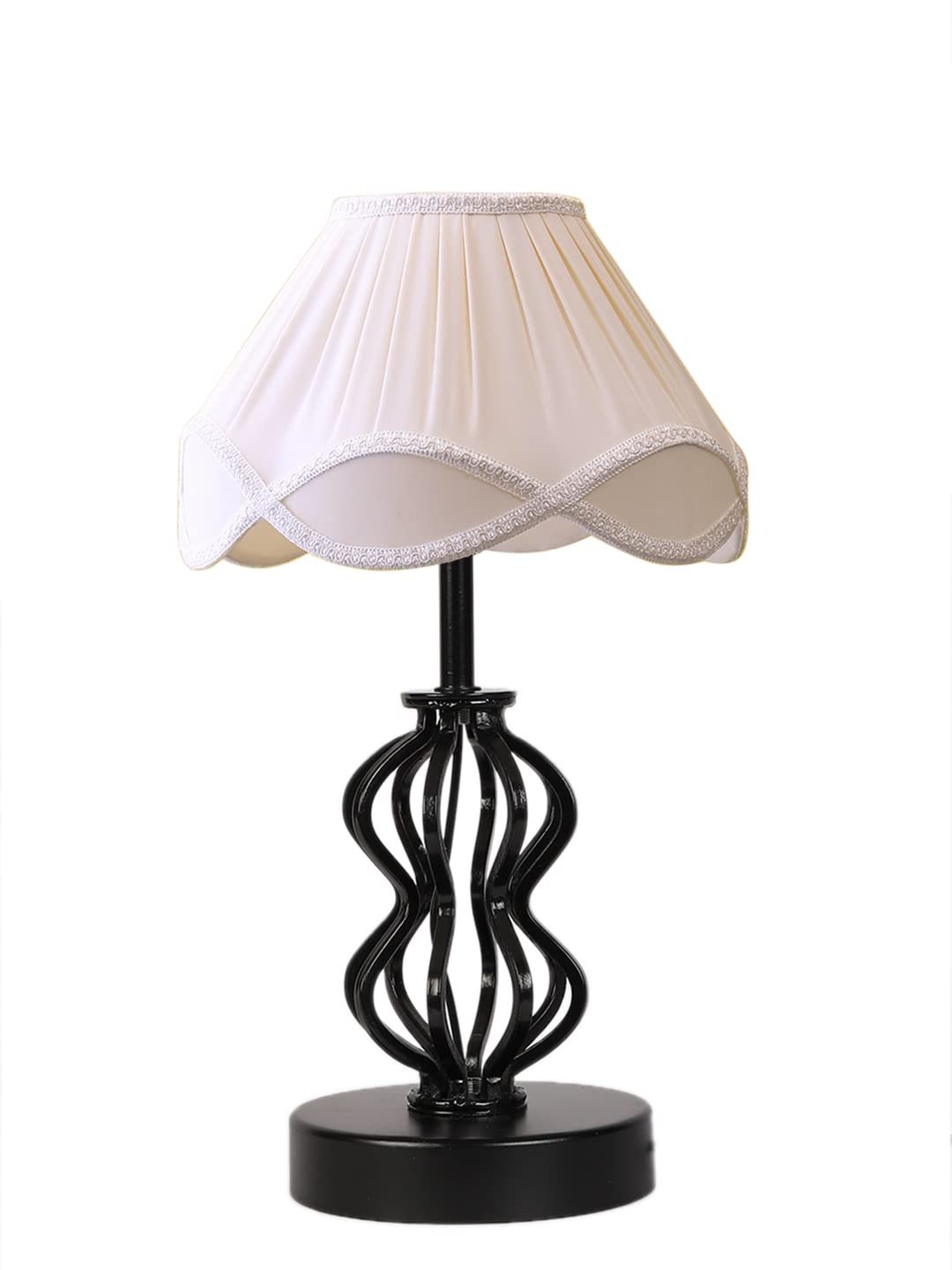 Off-White Vintage Cotton Table lamp with Iron & Wood Black Base (12x17 inches)-52