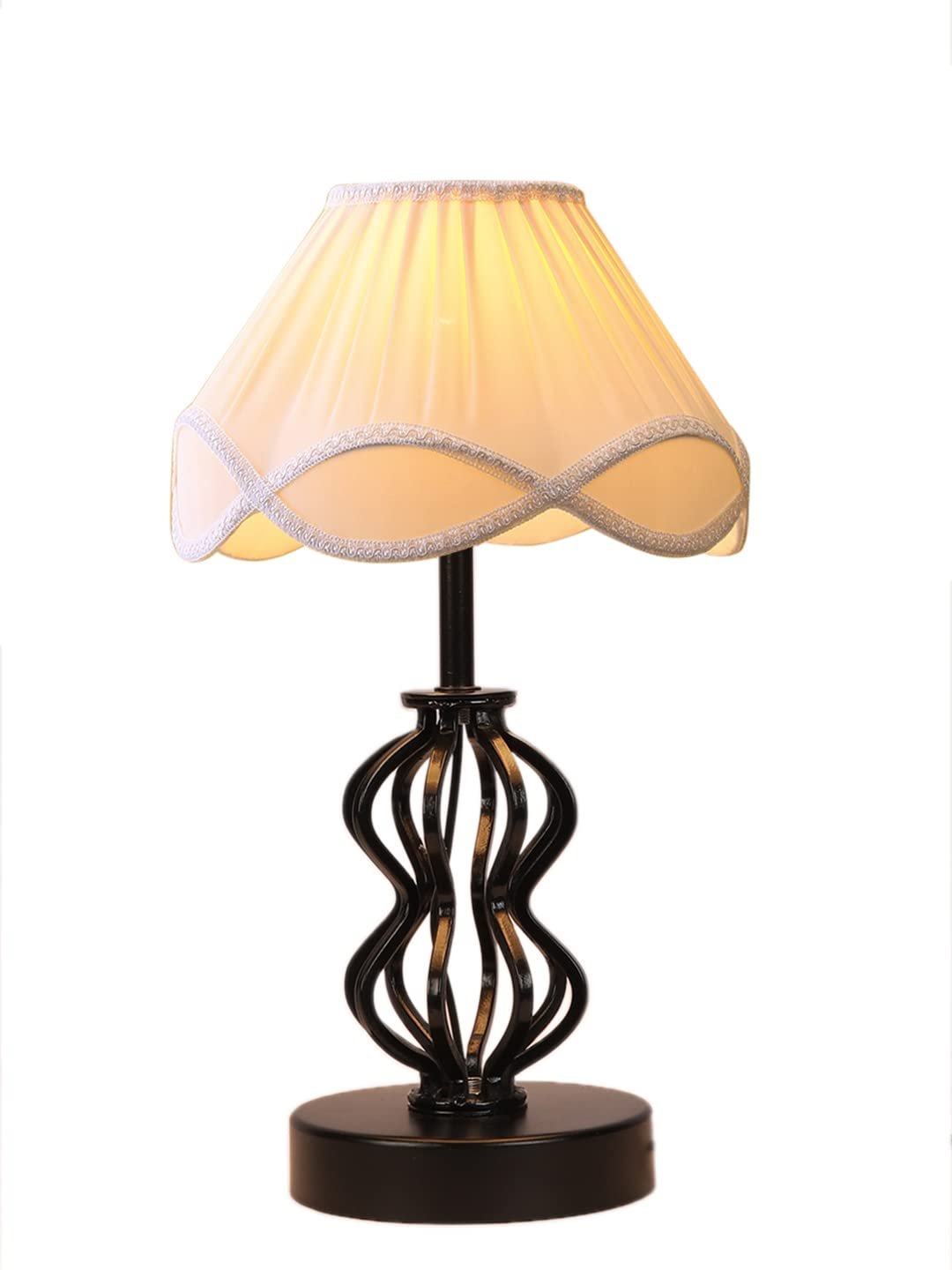 Off-White Vintage Cotton Table lamp with Iron & Wood Black Base (12x17 inches)-52