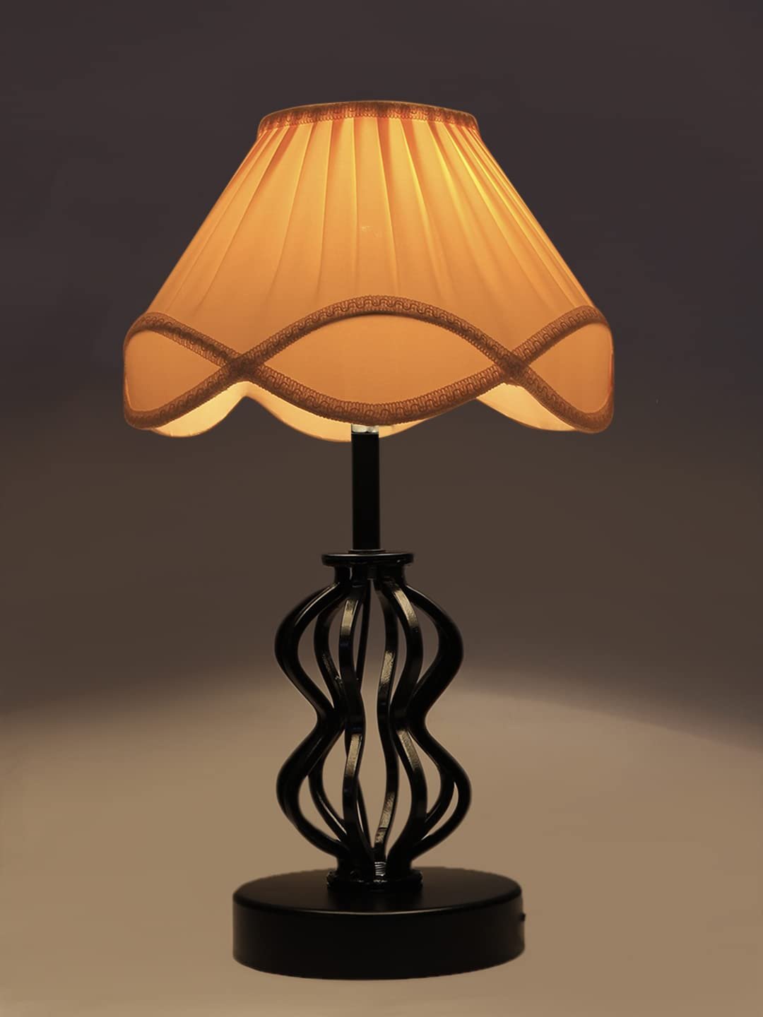 Off-White Vintage Cotton Table lamp with Iron & Wood Black Base (12x17 inches)-52