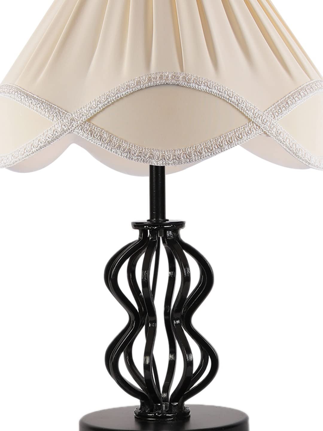 Off-White Vintage Cotton Table lamp with Iron & Wood Black Base (12x17 inches)-52