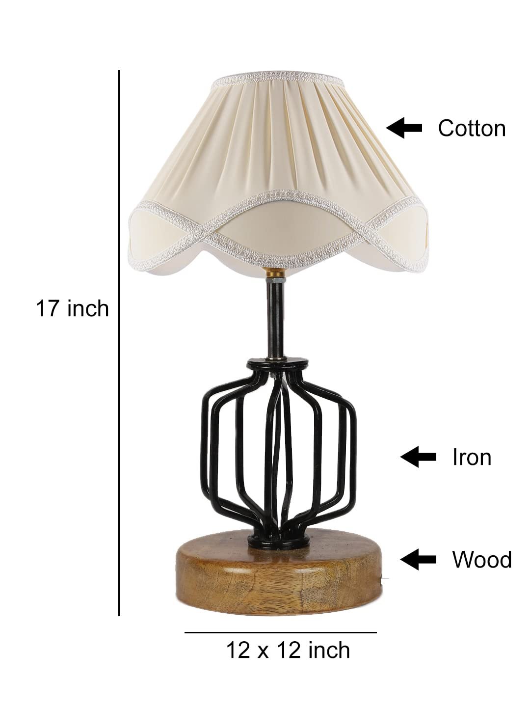 Off-White Vintage Cotton Table lamp with Iron & Wood Natural Base (12x17 inches)-54