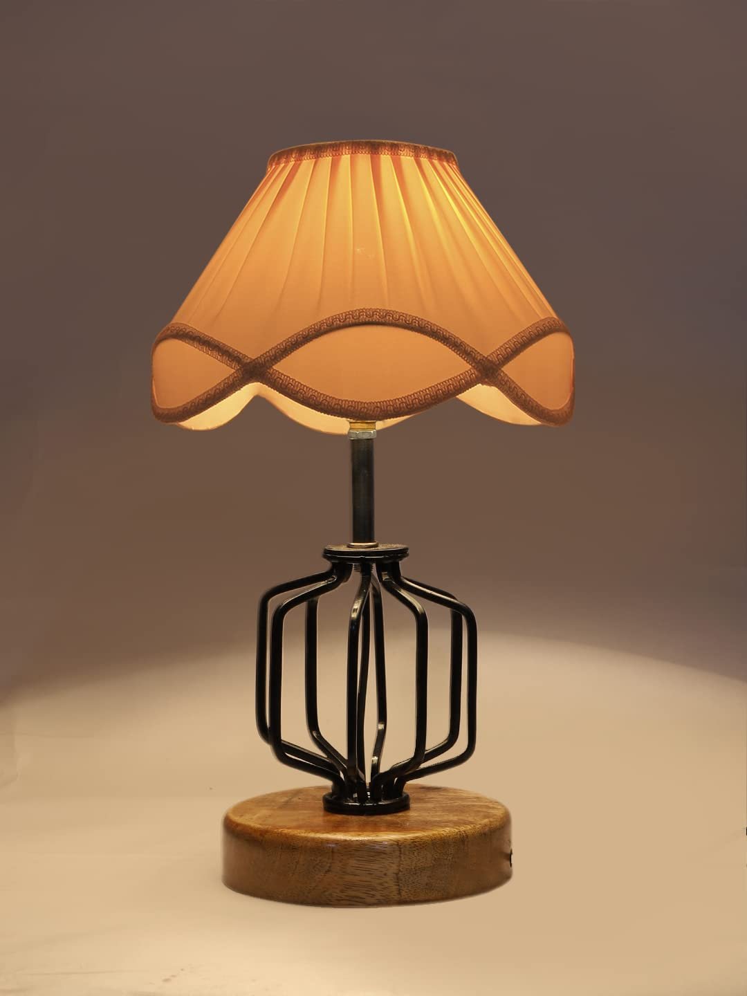 Off-White Vintage Cotton Table lamp with Iron & Wood Natural Base (12x17 inches)-54